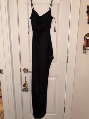 Windsor Black Sparkle Asymmetrical Slip Gown
